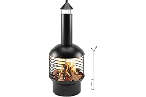 Outsunny Outdoor Fire Pit, Portable Wood Burning Firepit with Poker, Charcoal Grid, Modern Chimney Design Fireplace for Patio