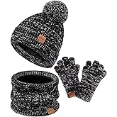 Kids Winter Hat Gloves Scarf Set,Girls Toddler Children Hats Beanie with Pom Knit Neck Warmer Gaiter Mittens Fleece Lined Set