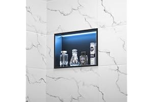 Bernkot Stainless Steel Led Shower Niche 12" X 18" Matte Black with RGB Light Waterproof Hardwired Dimmable No Tile Needed Recessed Wall Niche Shower for Bathroom Storage Over Mount Installation