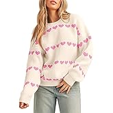 Saodimallsu Womens Heart Sweater Valentine Crew Neck Cute Ribbed Knit Loose Casual Pullover Sweaters Tops