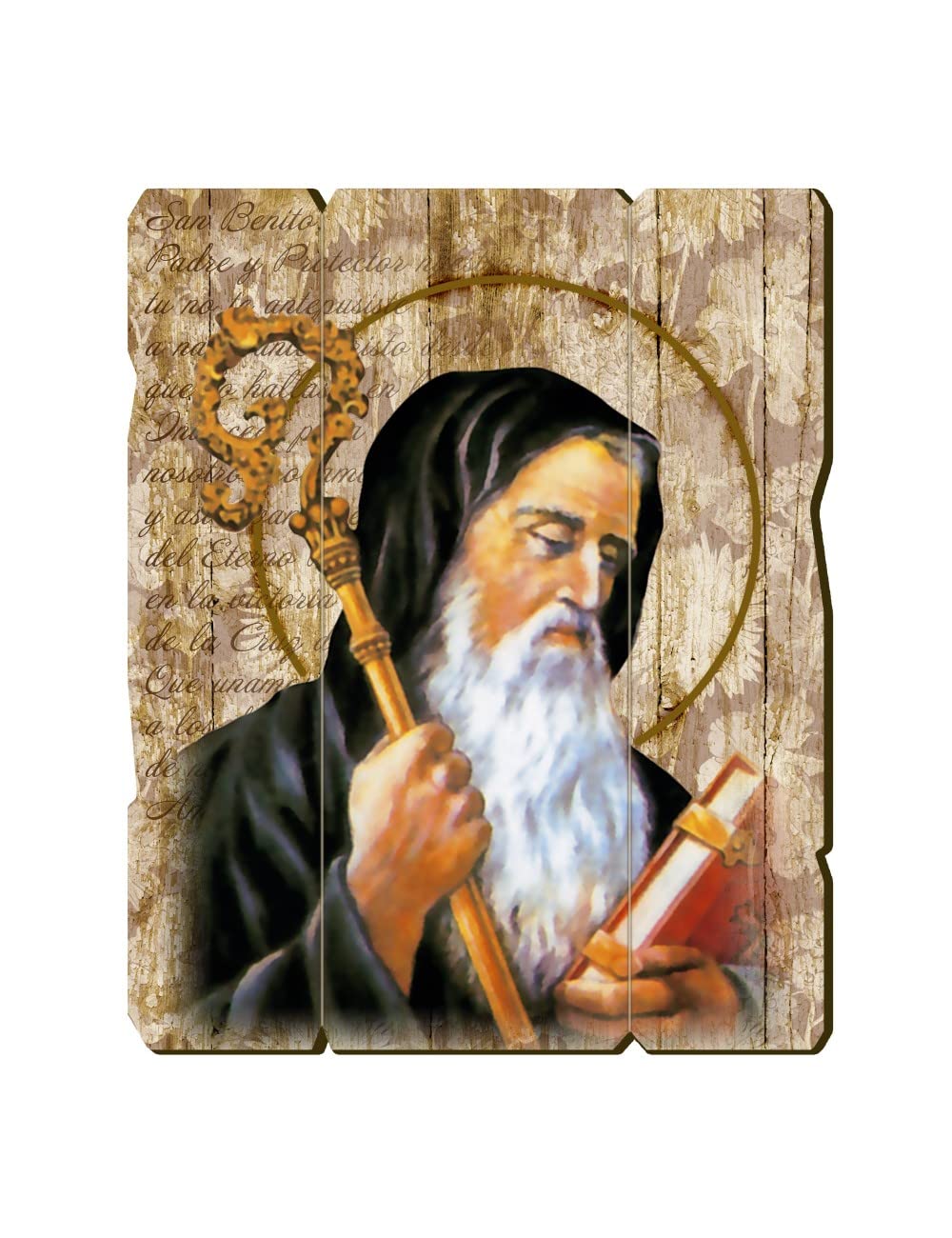 Fratelli Bonella | Vintage Style Shaped Wooden Picture of St. Benedict 19x24 cm | Made in Italy