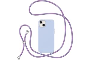 ZTOFERA Crossbody Case for iPhone 13/iPhone 14 with Lanyard Strap Adjustable Rope Liquid Silicone Soft Cover for iPhone 13/iPhone 14 6.1 inch-Purple