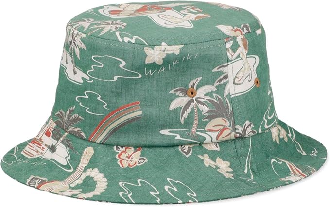 Amazon サスティナブル 日本製生地 Basiquenti ベーシックエンチ エコビンテージアロハバケットハット 帽子 ハット ハワイ フリーサイズ レディース メンズ グリーン ハット 通販