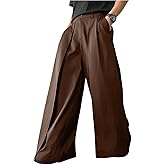 OYOANGLE Men's Baggy Wide Leg Pants Zipper Fly Pleated Trousers Business Casual Dress Pants with Pocket