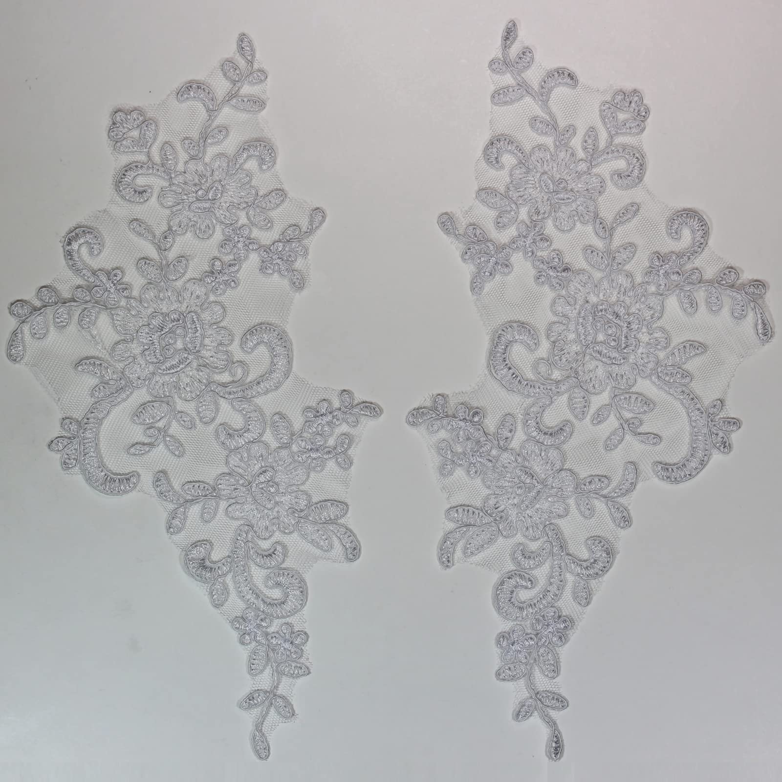 4 X Corded Embroidery Floral Lace Applique Wedding Motif Sew On Size: 25 cm x 12 cm :#39A (White)