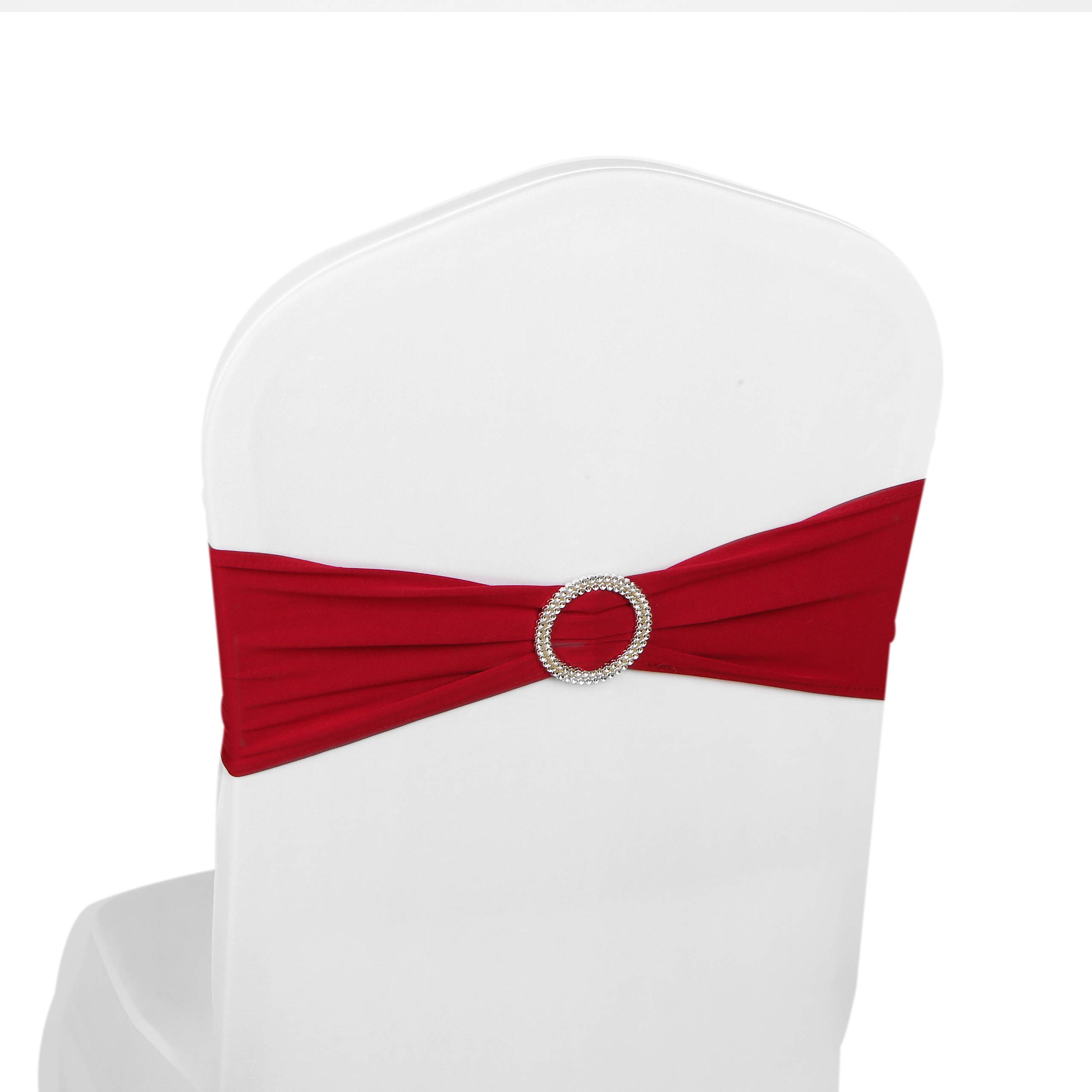 Elastic Stretch Spandex Chair Covers Sashes Bands With Buckle Bows For Wedding Home Party Suppliers Decorations (Burgundy, 50PCS)