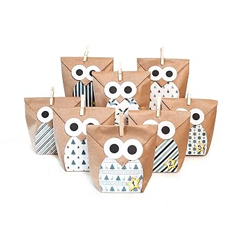 Pajoma Christmas Owl Blue Adventskalender, Kraftpapier, braun B 14 x H 22 cm