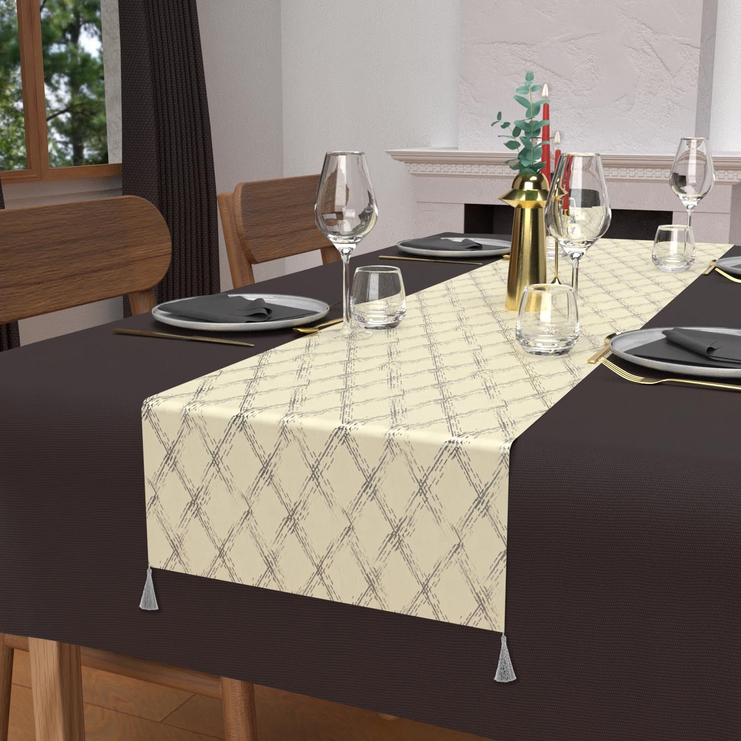 Soleil d'ocre, Festive Table Runner in Pure Cotton 40 x 180 cm Celeste Silver