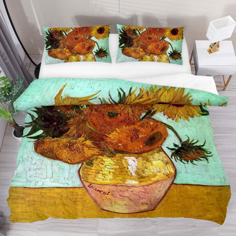 Bed Sets Van Gogh Sunflower Art Duvet Cover Set Comforter Soft 3 Pieces Sheet King Size with 2 Pillow Shams - Soft and Comfortable