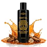 Body Oil For Men Sandalwood Fast-Absorbing Moisture for Dry Skin 6.76 Fl Oz | Warm Masculine Scent With Aloe Vera, Sea Buckthorn, and Dead Sea Minerals for After Shower Care
