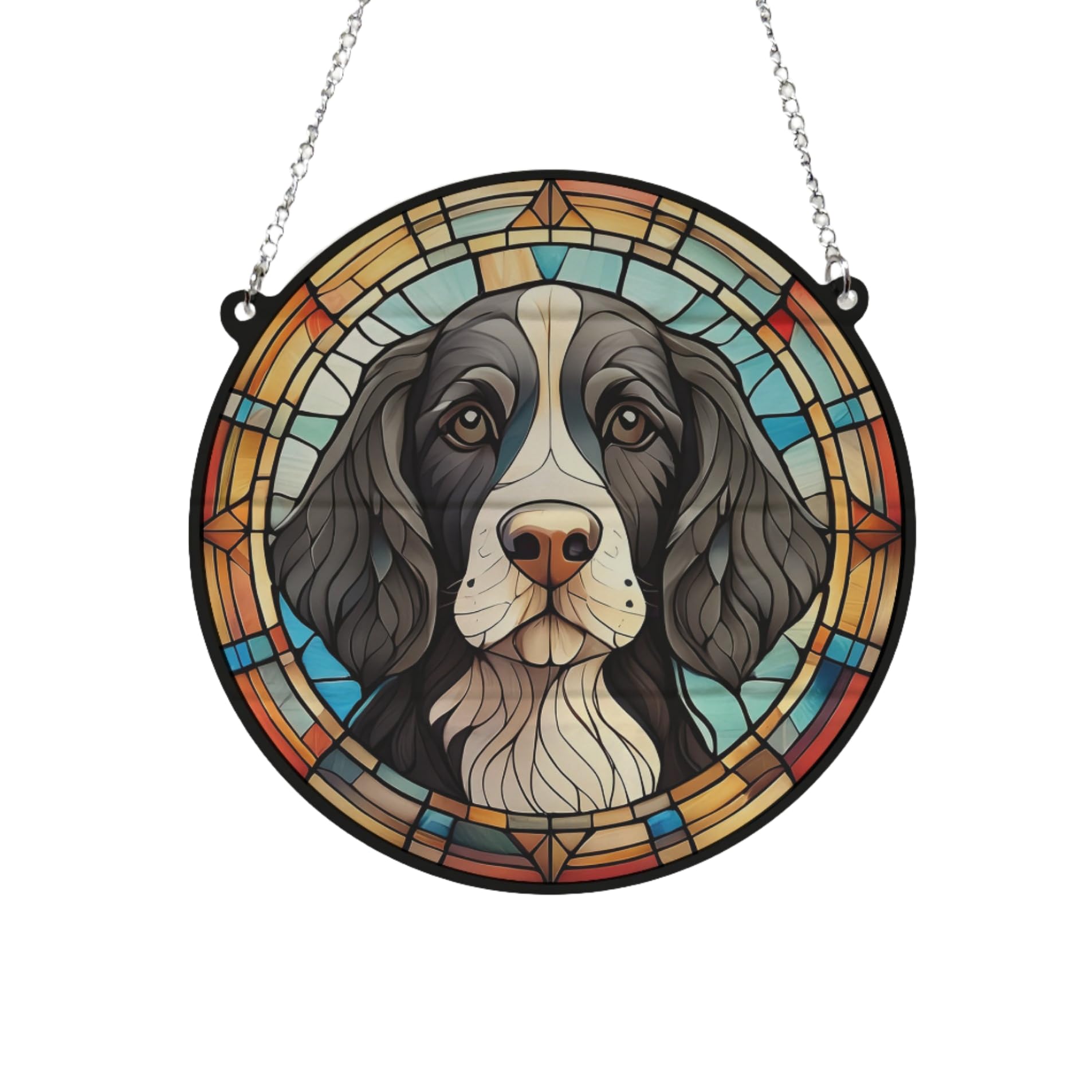 Springer Spaniel Black & White Stained Glass Effect Suncatcher Gift for Dog Lovers - 13cm