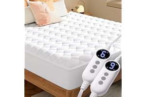 MASVIS Heated Mattress Pad Queen Size with Dual Control - Electric Mattress Pad Cover with 9 Heating Settings & Auto Off 2/4/6/10 Hrs, Deep Pocket Bed Warmer Protector for Winter, ETL Certified,White
