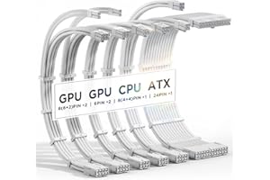 AsiaHorse 16AWG PSU Cable Extension Power Cords, Customized Power Supply Mod Sleeve Extension Cable, ATX/EPS/8-pin PCI-E/6-pin PCI-E for PSU Cable (Pure White)