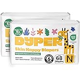 DYPER - Pack of 2 Newborn Baby Diapers (68 Count) - Leak Proof Plant Based Hypoallergenic & Ultra Absorbent Disposable Diaper for Day & Overnight Skin-Friendly Comfort | Soft Newborn Diapers (<10 lbs)