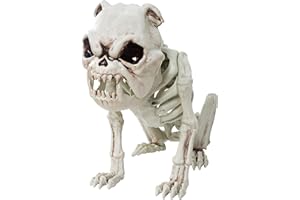 NEROSUN Halloween Skeleton Decoration, 10" Dog Skeleton Plastic Puppy Bones, Bulldog Skeleton for Halloween Indoor Outdoor Graveyard Spooky Scene Party Decor