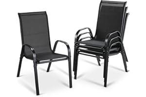 MAMIZO Patio Dining Chairs, Stackable All Weather Teslin Chair, Heavy Duty Outdoor Breathable Chairs Set, w/Armrests, Upgraded Chair FeetW/Strenthened Iron Spacers, 330 LBS (Black, Set of 4)