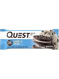 Quest Nutrition Protein Bar, Cookies & Cream, 21g Protein, 4g Net Carbs, 200 Cals, High Protein Bars, Low Carb Bars, Gluten Free, Soy Free, 2.1 oz Bar, 12 Count