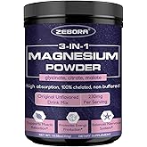 ZEBORA Magnesium Powder for Sleep, Chelated Magnesium Complex Supplement with Glycinate, Citrate and Malate, Unflavored Drink Mix with Electrolytes for Muscle & Brain Health, Vegan, Non-GMO, 10.58oz