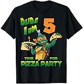 Mademark x Teenage Mutant Ninja Turtles - Dude I am 5 Years Old Mikey Pizza Birthday Party T-Shirt