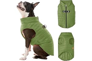 Gooby Puffer Vest - Green, Small - Ultra Thin Zip Up Windbreaker with Dual D Ring Leash - Water Resistant Dog Sweater Coat for Small Dogs