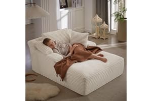 ivoros 50 Inch Chaise Lounge Chair Indoor, Oversized Corduroy Upholstered Boneless Sofa Bed, Deep Seat Sleeper Couch Reading Chairs, Cloud Sofas Couches for Living Room, No Assembly Required (Beige)