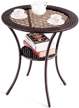 Round Giantex Round Rattan Wicker Coffee Table Glass Top Steel Frame Patio Furni W Lower Shelf