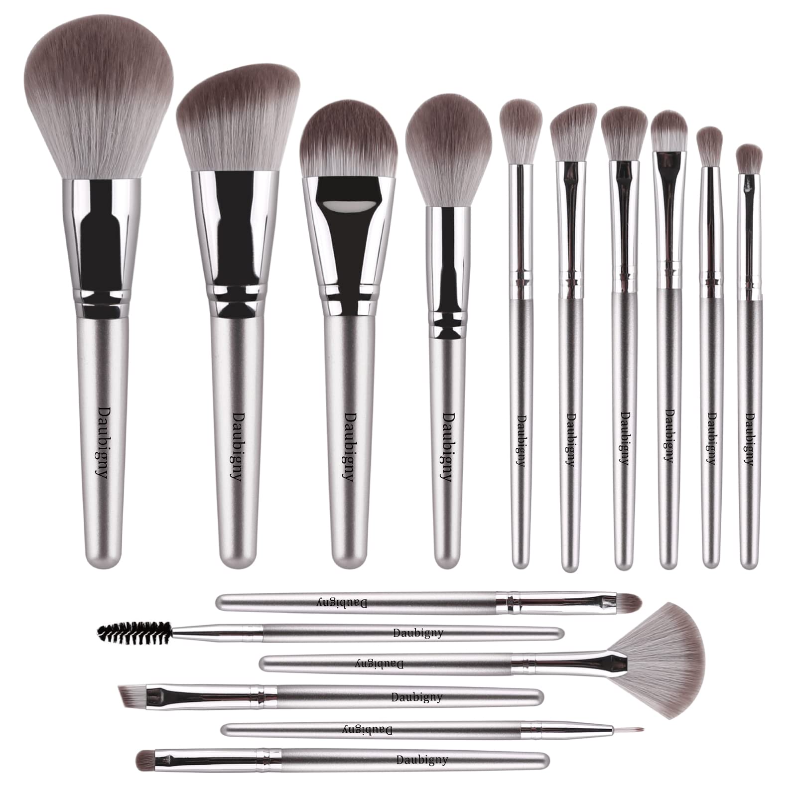 Photo 1 of Makeup Brushes,Daubigny 16Pcs Silver Premium Synthetic Makeup Brush Set with Professional Foundation Brushes Powder Concealers Eye shadows Blush Makeup Brush for Perfect Makeup