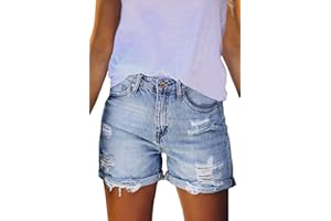 Pink Queen Women's High Waisted Denim Shorts Casual Ripped Summer Hot Short Jeans Frayed Distressed Jeans Shorts with Pockets