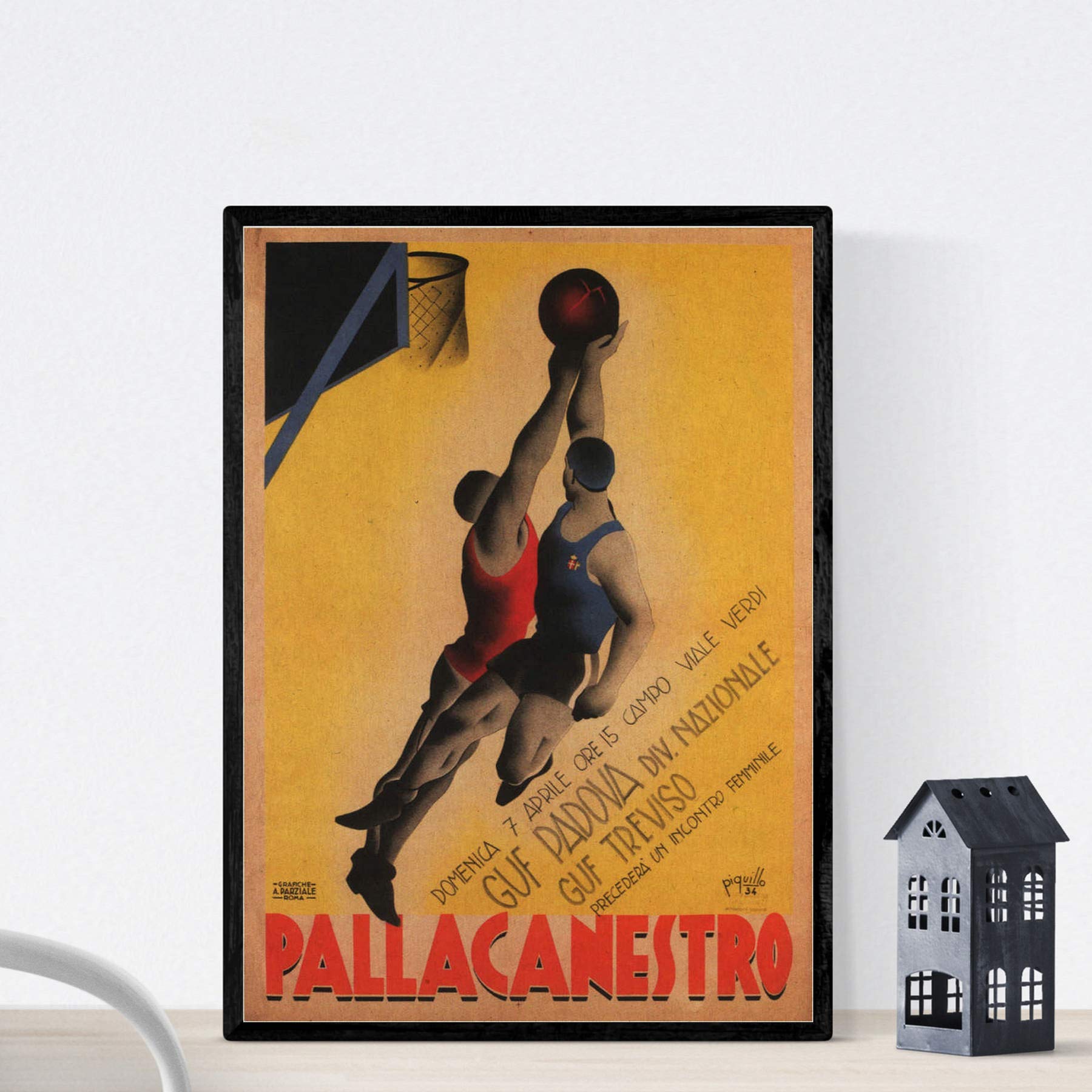 Nacnic Vintage Poster Vintage poster announcer basketball championship in Italy. A3 size