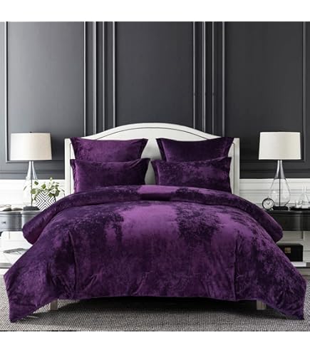 Grand Linen Chenille Bedding 3 Piece Queen Size Royal Purple, Black, Silver Grey Jacquard Striped Bed in A Bag Down Alternative Comforter Set. Perfect for Any Bedroom or Guest Room