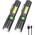 Vnina Rechargeable Tactical Flashlight, USB Magnetic Flashlights with COB Flash Light - 4 Models, Zoomable, Waterproof, LED Tactical Flashlight High Lumen Bright for Indoor Outdoor Camping 2 Pack