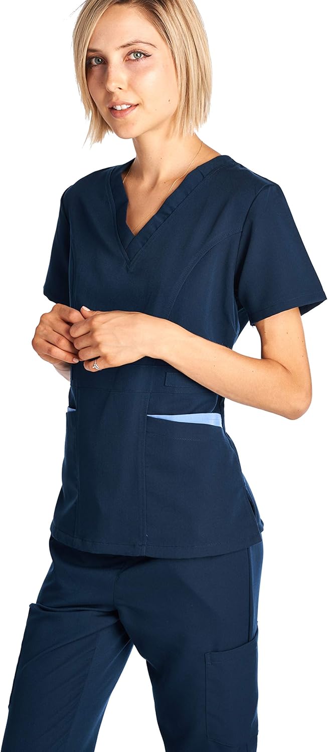 Dagacci Medical Uniform Women's Scrubs Set Stretch Ultra Soft Contrast Pocket: Clothing
