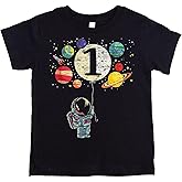 Olive Loves Apple 1st Birthday Rocket Astronaut Themed T-Shirts with Moon Balloon and Planets for Boys and Girls