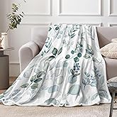 Sage Green Throw Blanket, Spring Throw Blanket for Couch Bed, Eucalyptus Leaves Floral Fleece Blanket, Camping Throw Blanket, Lightweight Soft Warm Cozy Blanket Plush Travel Throws ​Blankets,50"x60"
