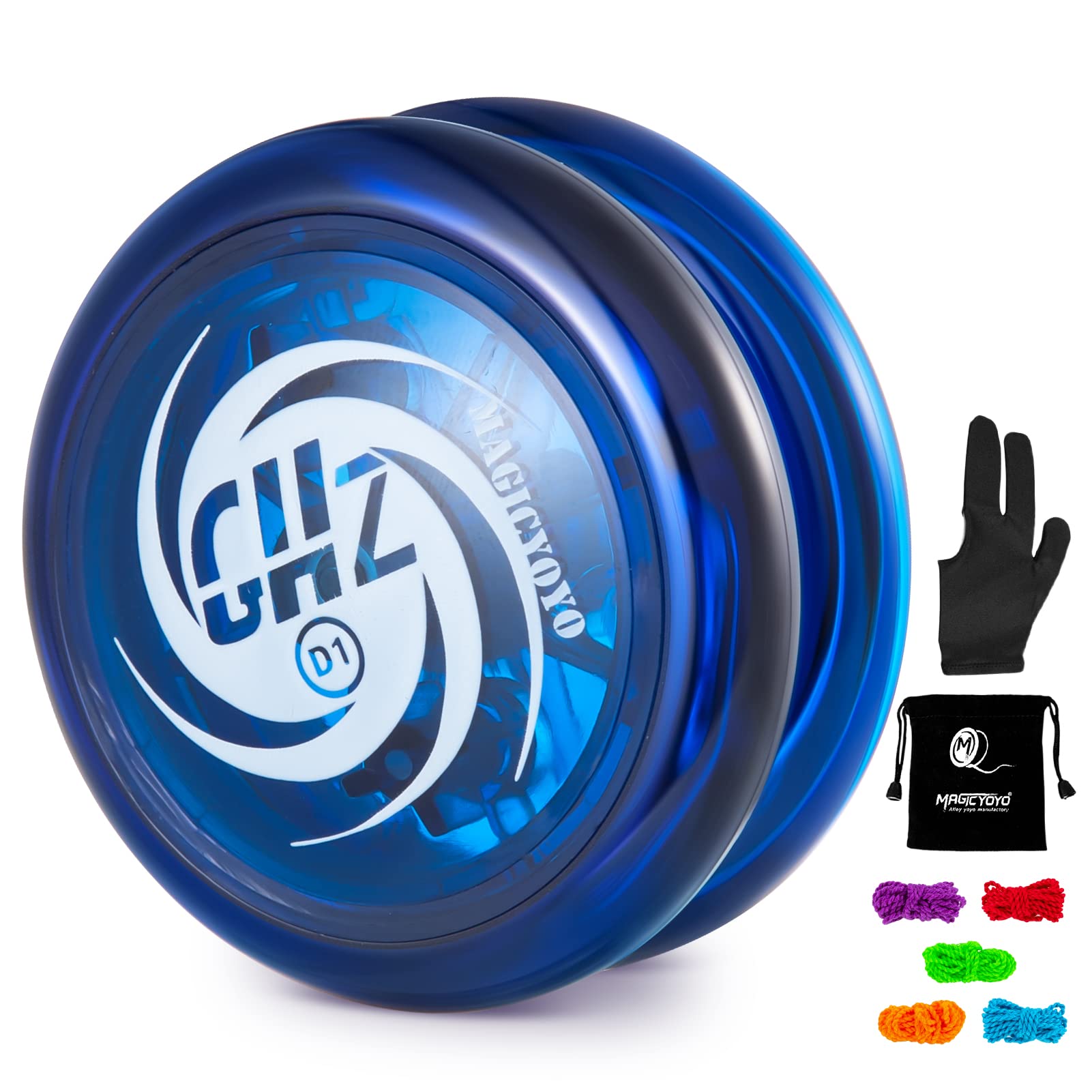 MAGICYOYO Responsive Yoyo D1 GHZ for Kids Beginners Professional Looping Yo-yo with 5 Replacement Strings + Glove + Bag, Blue, Plastic, Ages 8+