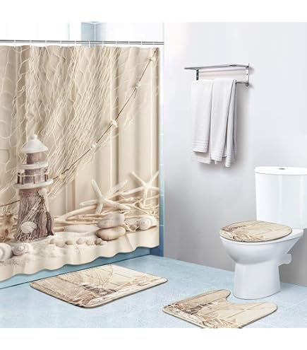 AIYOOLER Nautical Beach Hand Towels Set Of 2 - 28x14 Inch Bathroom Towels, Seashell Lighthouse Theme