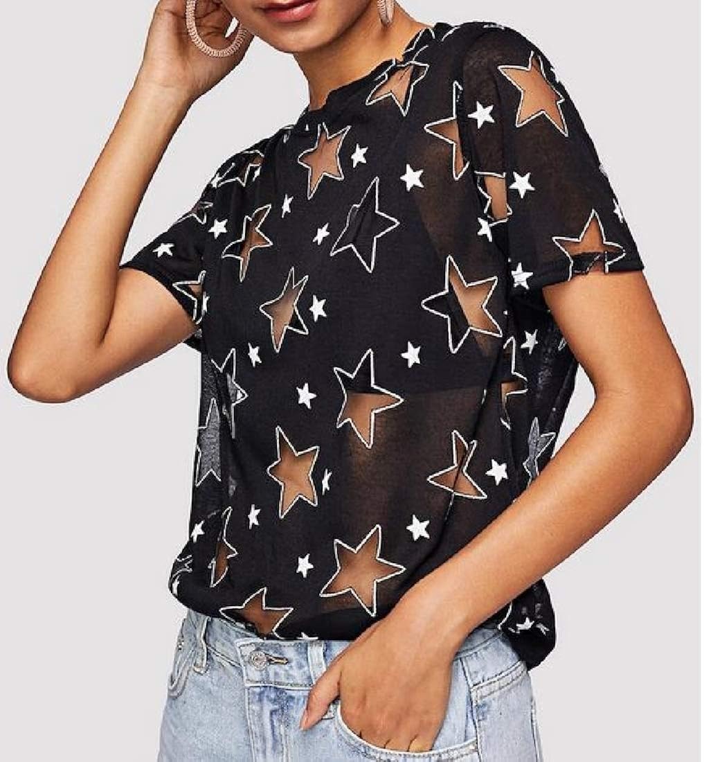 Sweatwater Womens Star Sheer Round Neck 