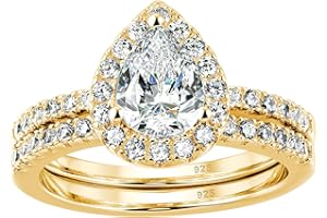 Wuziwen 3Ct Pear Cut Wedding Band Bridal Ring Set for Women Engagement Gold Ring 925 Sterling Silver AAAAA CZ