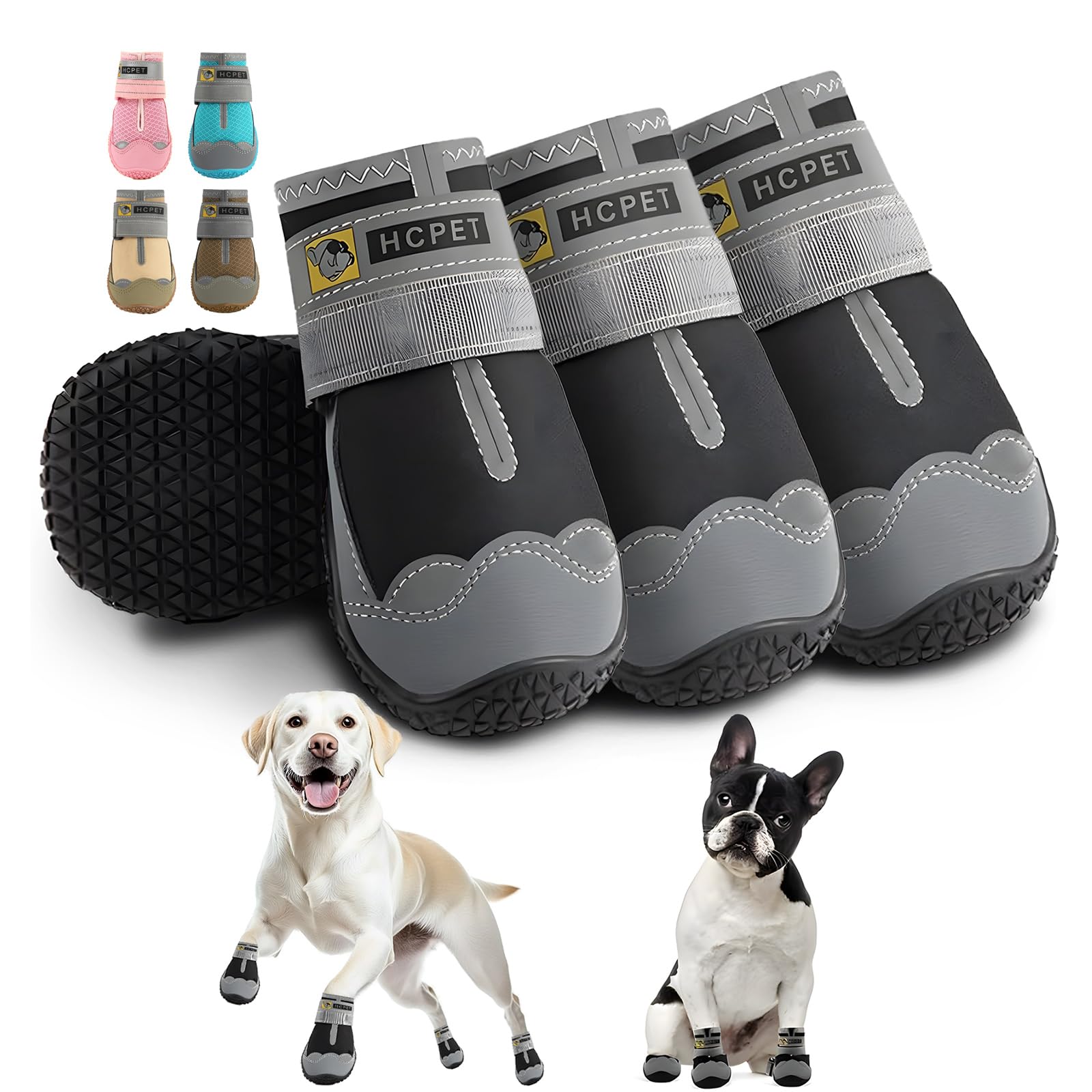 Hcpet Dog Boots Waterproof Dog Shoes for Small Medium Large Dogs, Anti-Slip Puppy Booties Paw Protector with Reflective Straps 4Pcs