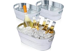 DUALSHINE 3 Pcs Galvanized Tub 3 Gallon Ice Bucket Metal Drink Buckets for Parties Beer Beverage Tub with Carry Handles for Champagne Cocktails Wine Cooling for Mimosa Bar Supplies