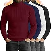 Yearntown 4 Pack Men's Turtleneck Long Sleeve Shirts Cotton Ribbed Sweater Mock Neck Pullover Casual Tops Slim Fit Layer
