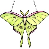 Cemovia Luna Moth Stained Glass Window Hanging - Handmade Suncatcher Real Glass - Light Green Butterfly Light Catcher Elegant Gifts for Mother, Women, Grandma (Gifts-Box provided)