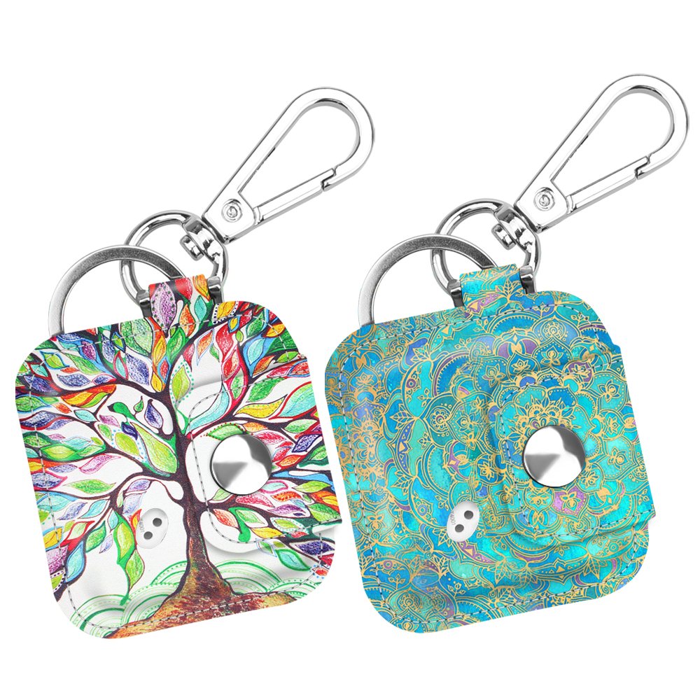 [2 Pack] Fintie Tile Mate/Tile Sport/Tile Style Case with Carabiner Keychain, Anti-Scratch Vegan Leather Protective Cover for Tile Mate & Tile Pro Series Item Tracker, Love Tree + Shades of Blue by Fintie