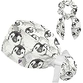 Pink Cow Working Cap with Button Bouffant Turban Cap Adjustable Hats Bouffant Hair Cover with Hairband