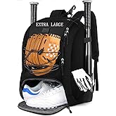 MATEIN Baseball Backpack, Softball Bat Bag with Shoes Compartment for Youth, Boys and Adult, Lightweight Baseball Bag with Fence Hook Hold TBall Bat, Batting Mitten, Helmet, Caps, Teeball Gear