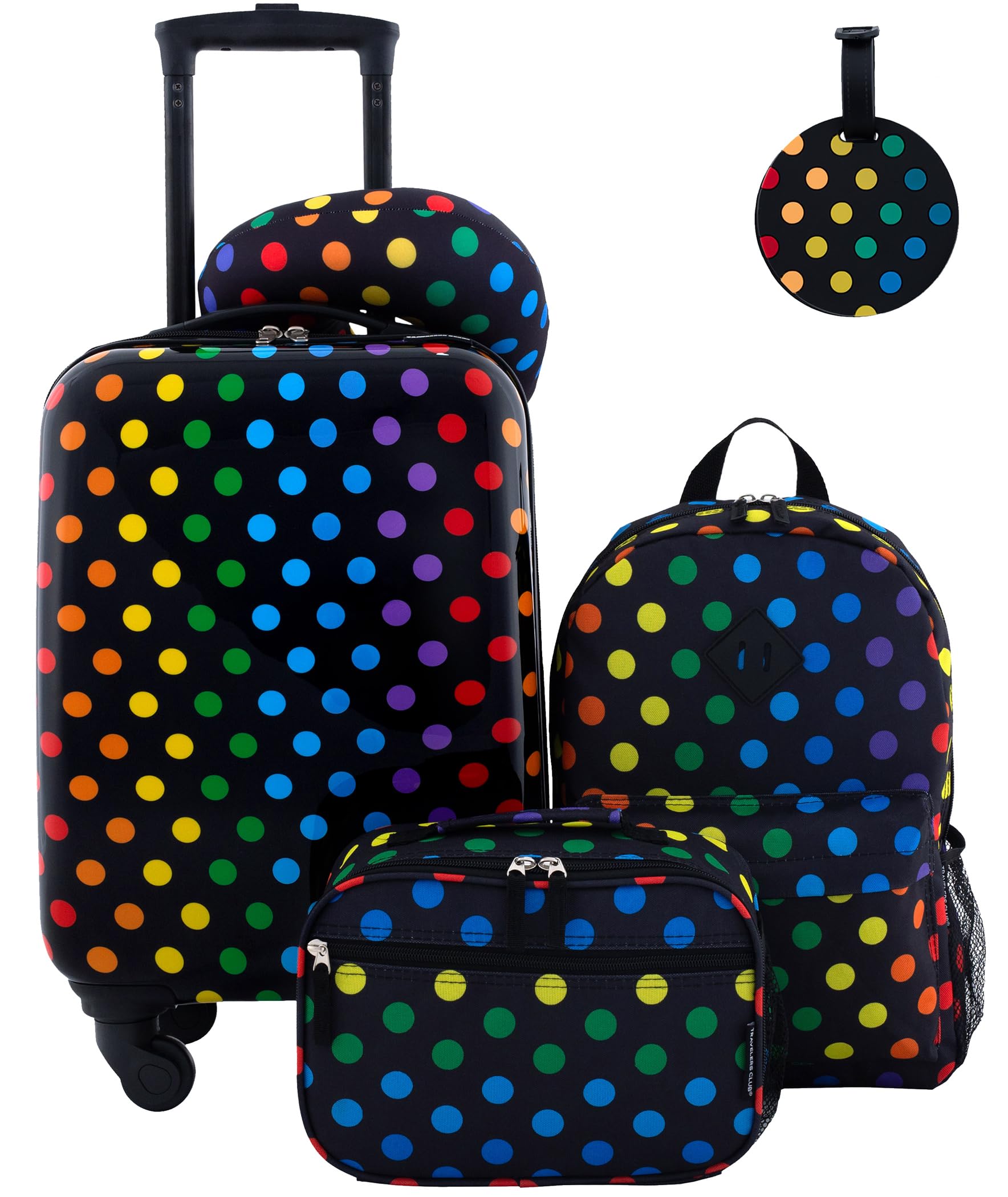 Travelers Club 5 Piece Kids' Luggage Set, Black Polkadot Image