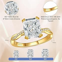 LANKRALOVNA 4CT Radiant Cut Engagement Rings for