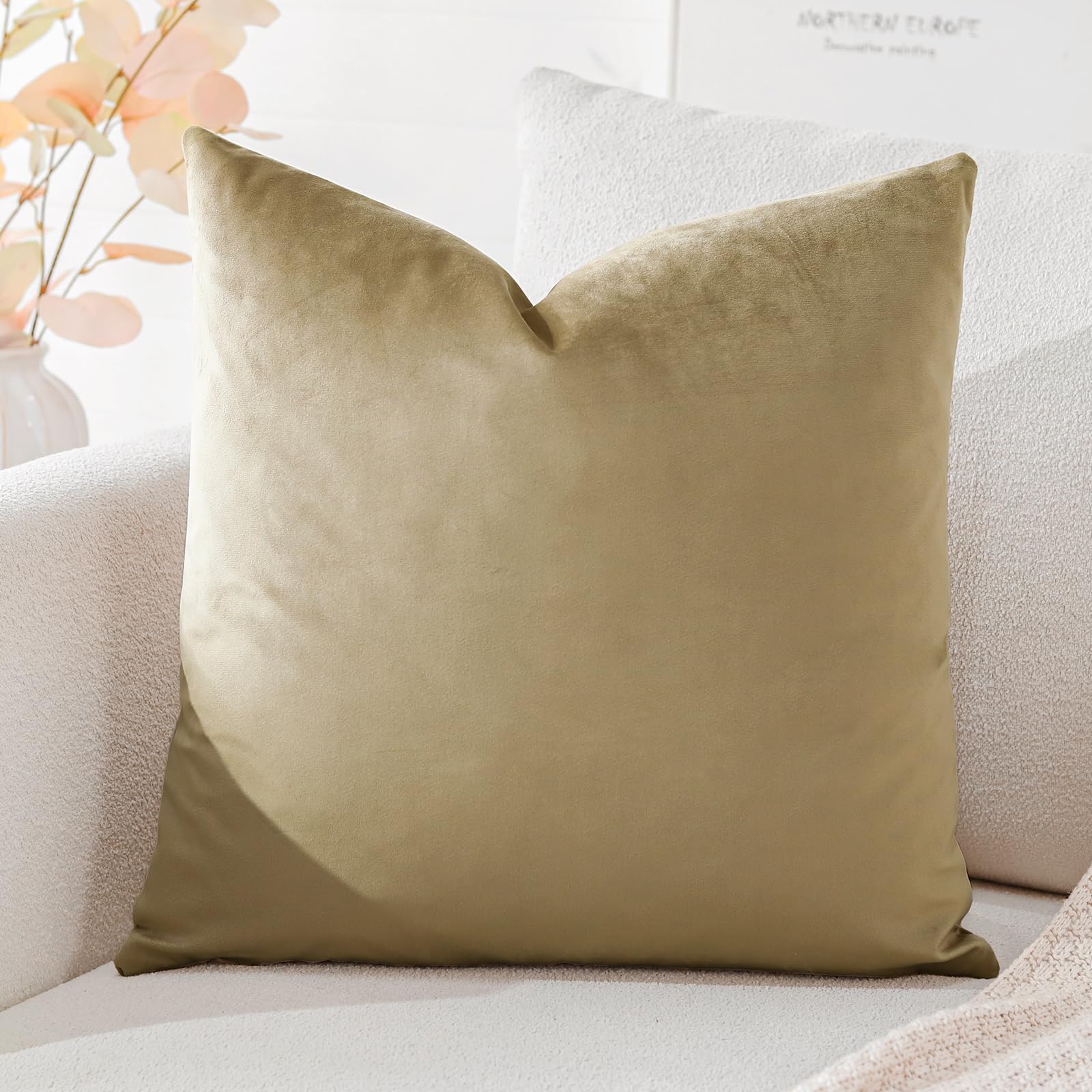 Artscope Luxury Velvet Cushion Covers Super Soft Decorative Square Throw Pillow Covers Case Cushion Covers for Sofa Couch Bedroom Car Decor 50x50cm Tan