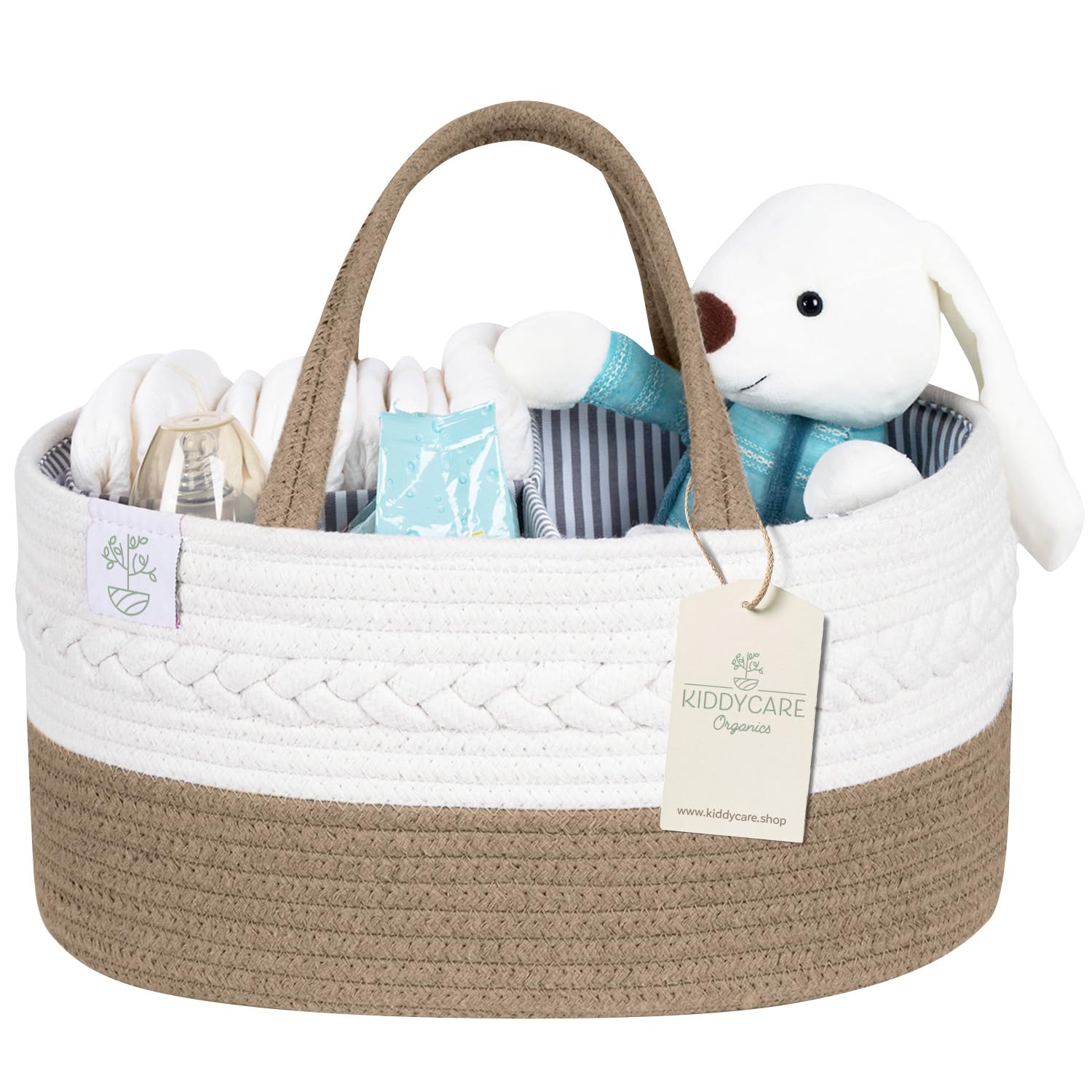 KiddyCare Nappy Caddy Tote Basket with Dividers for Baby Boy/Girl | Diaper Caddy with Shoulder Strap, Diaper Changing Caddy Cat for Car Organizer | Storage Basket for Baby Nursery | Natural X-Large