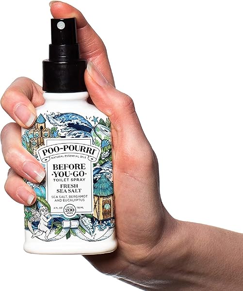 POO-POURRI BEFORE-YOU-GO TOILET SPRAY, FRESH SEA SALT, 4 FL OZ, UP TO 200 USES, BATHROOM ODOR DEODORIZER, PLANT-BASED WITH ESSENTIAL OILS, FOR HOME OR WORK, SEA SALT, BERGAMOT & EUCALYPTUS SCENT